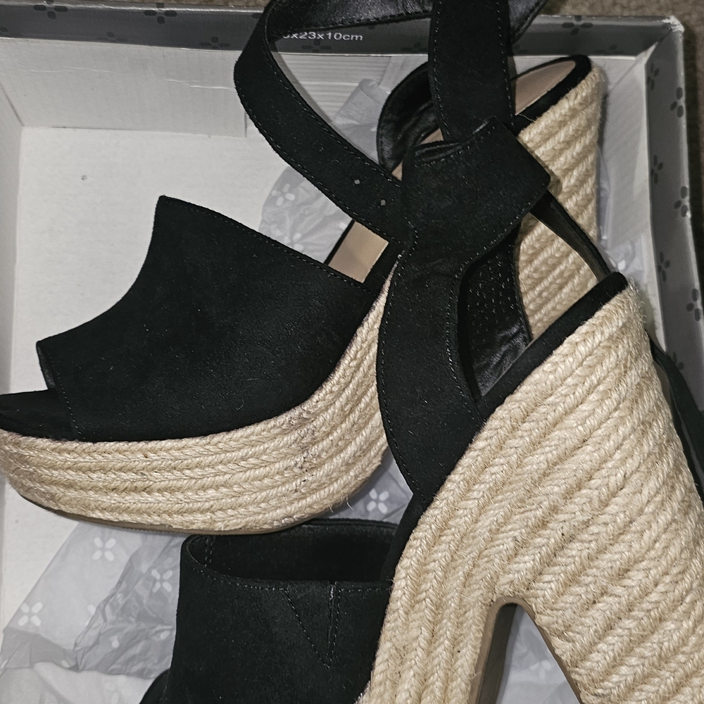 Black Espadrille Wedge Sandals